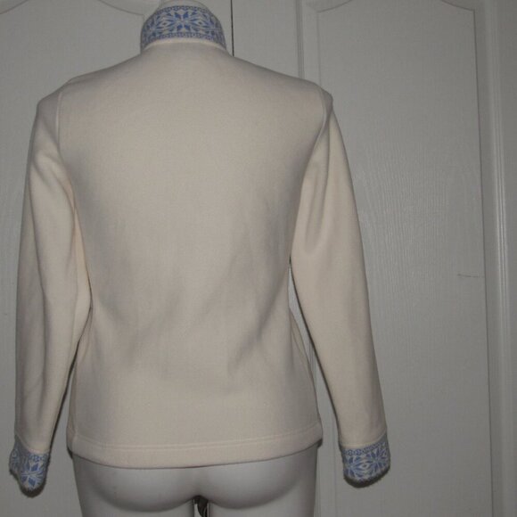 L..L BEAN Fair Isle Full Zip Blue Cream Fleece Jacket Size M - Picture 4 of 6